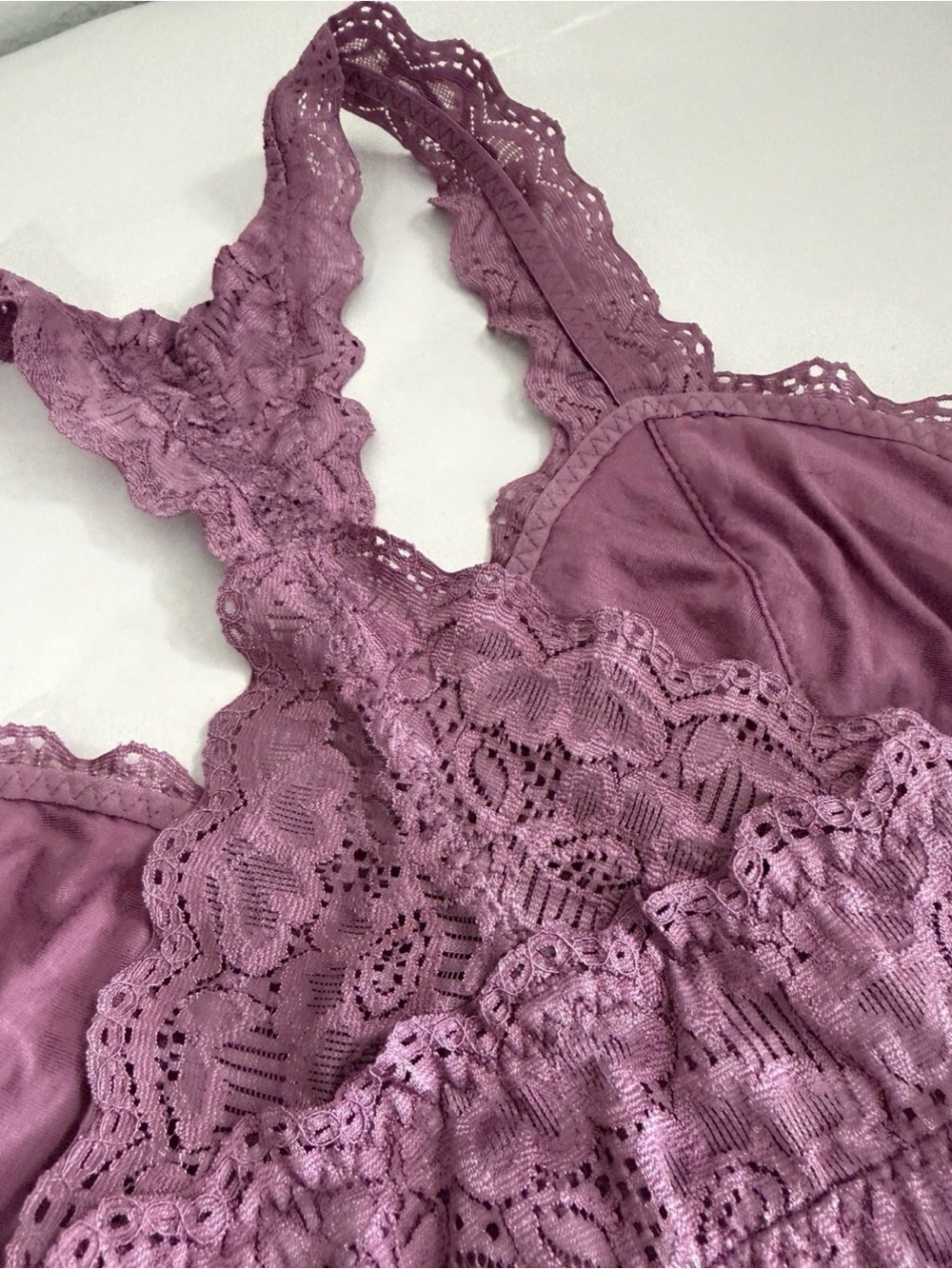 Felina Lace Bralette Bra size L Purple Racerback Unlined Halter Top Boho Womens
